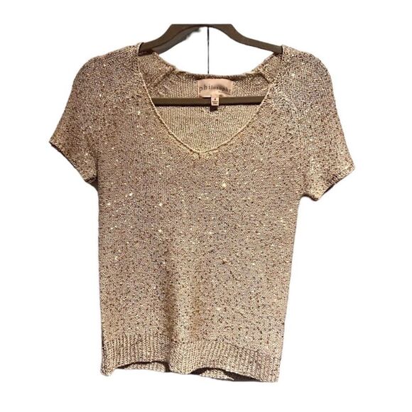 Philosophy sparkling sequin knit sweater gold top size petite small - Picture 1 of 4